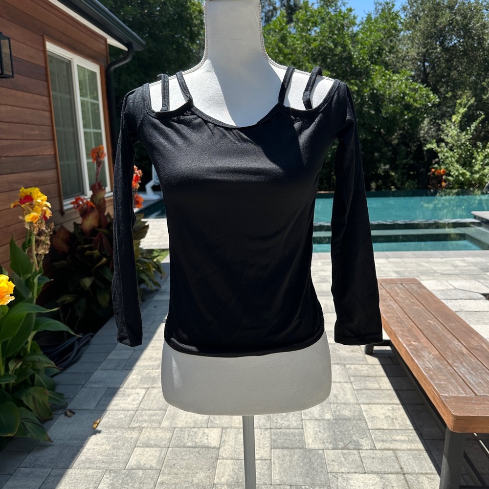 Black Long Sleeve Top With Open Shoulder
